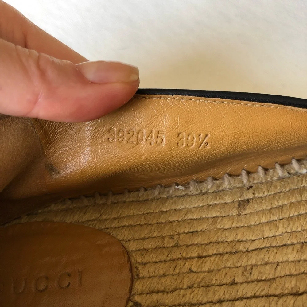 Gucci black leather and beige fabric espadrilles women’s size 39.5